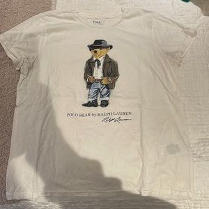Polo by ralph lauren cowboy bear t shirt, off white color, distressed hems